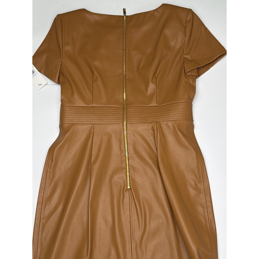 Calvin Klein Womens Faux Leather Belted Sheath‎ Dress Cognac Brown Size 8 - Picture 9 of 13